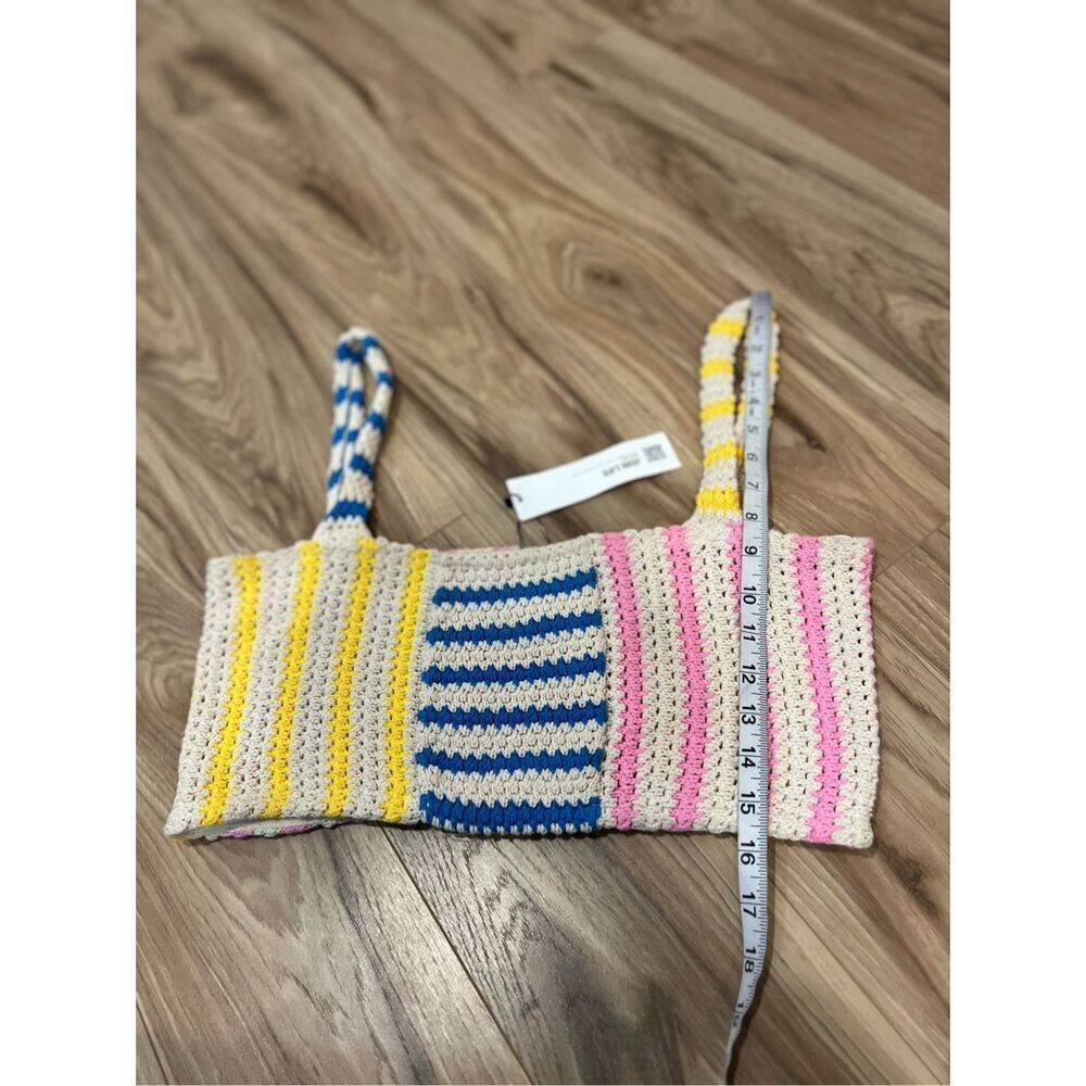 Zara NET Multi Color Crochet Striped Knit Crop Top sz M - Picture 5 of 7